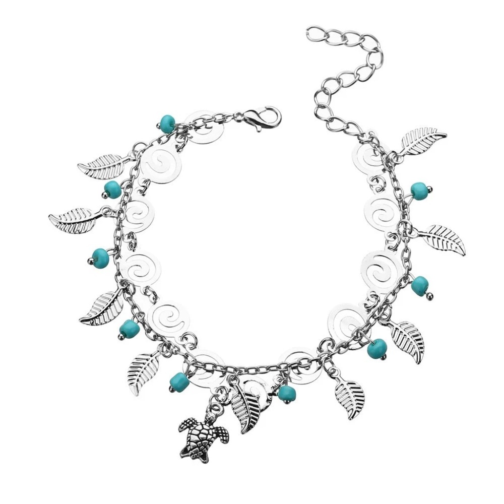 Turquoise Sea Turtle Feather charm anklet